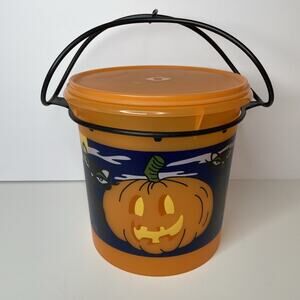 TUPPERWARE Halloween Jack O Lantern Bucket Pail Lid Clasp Handle ORANGE Black